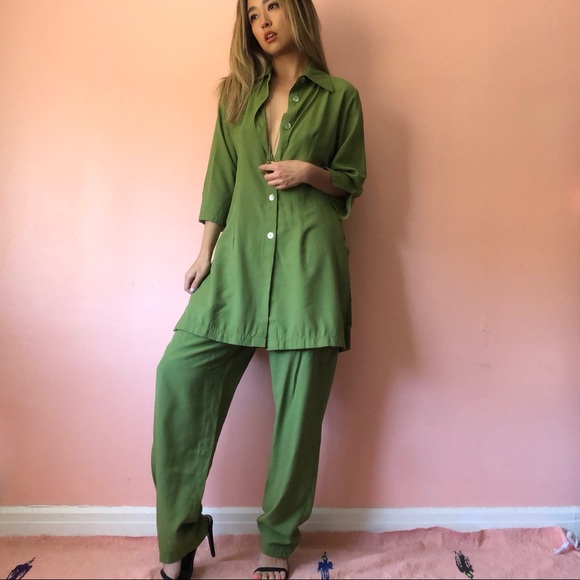 Vintage Other - Vintage Matcha Blouse Pants Set